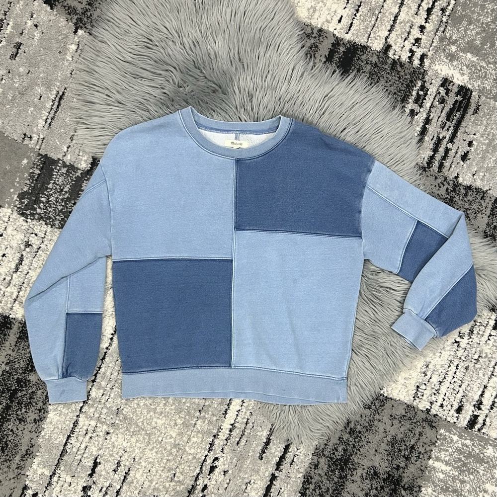 Madewell Womens Blue Indigo-Dyed Patchwork Pullover Sweatshirt Sweater Top Small